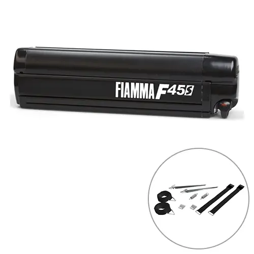 Fiamma F45S 1.9m Deep Black Cassette with Royal Grey Fabric