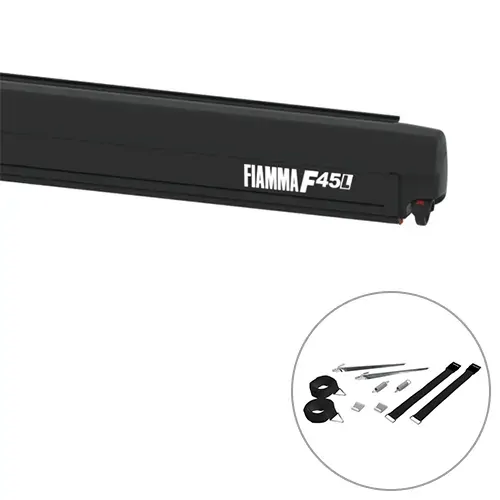 Fiamma F45 L Awning 5.0m Deep Black Cassette with Royal Grey Fabric