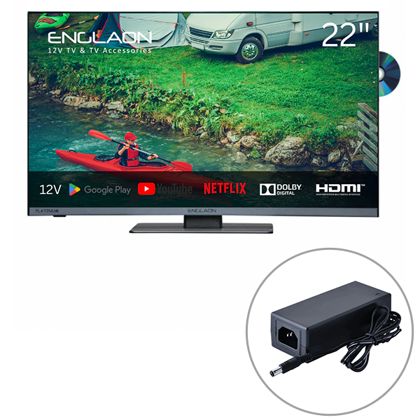 Englaon 22" Frameless Full HD Google Smart 12V TV With Built-in DVD player & Chromecast