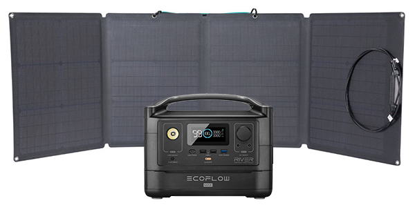 EcoFlow River600 Portable Power Station (24Ah@12V) Bundle with Extra Battery & 110W Monocrystalline Folding Solar Panel