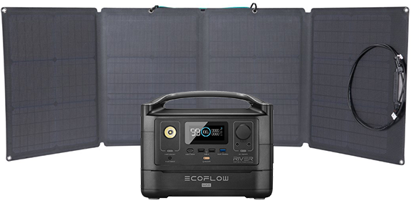 EcoFlow River600 Portable Power Station (24Ah@12V) Bundle with Extra Battery & 110W Monocrystalline Folding Solar Panel