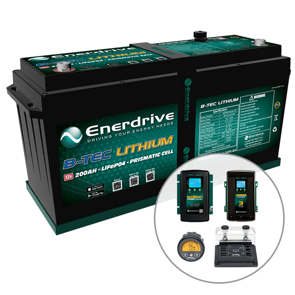 Enerdrive ePOWER B-TEC 200Ah Lithium Battery 40A DC2DC + 40A AC with ePro+ Monitor Charger Pack