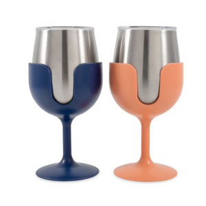 Camco Wine Tumbler Set 236ml - Navy and Peach. 51917