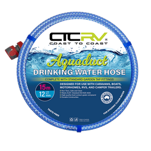 Coast RV Aquaduct 15m Blue Drinking Water Hose with Kit Fittings, 12mm