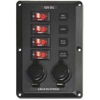 Blue Sea 4 Position with 12V Sockets Below Deck Circuit Breaker Panel