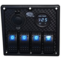 Baintech 12/24V LED 4 Way Rocker Switch Panel; with Volt Meter & Ciga Socket