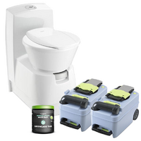 Dometic CTS 4110 Ceramic Cassette Toilet with extra Spare Cassette & 1 Pack Green Care
