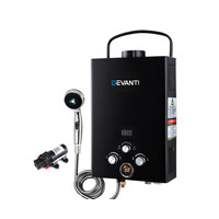 Devanti Black Outdoor Gas Hot Water Heater with 12V Water Pump