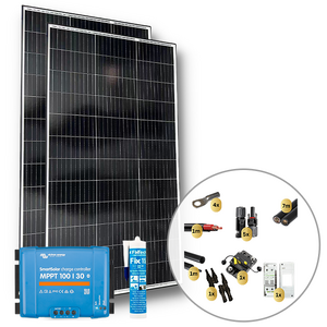 Exotronic 2 x 180W Solar Panel with Victron SmartSolar MPPT 100/30 Charge Controller & Wiring Kit