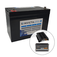 Invicta 12V 100Ah Lithium Battery with Bluetooth + BMPRO 30A 12V DC Battery Charger + BMPRO 25A 12V AC Battery Charger