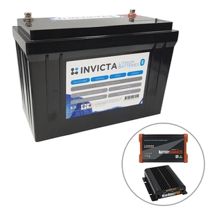Invicta 12V 125Ah Lithium Battery with Bluetooth + BMPRO 30A 12V DC Battery Charger + BMPRO 25A 12V AC Battery Charger