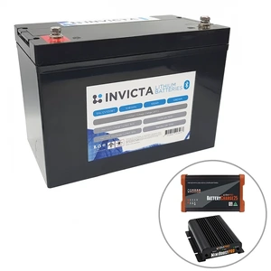Invicta 12V 200Ah Lithium Battery with Bluetooth + BMPRO 30A 12V DC Battery Charger + BMPRO 25A 12V AC Battery Charger