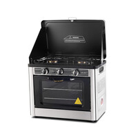 Devanti 3 Burner Portable Gas Oven, Silver & Black