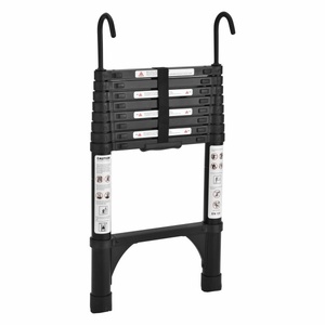 TRA 2.6m Black Portable Telescopic Ladder with Hooks and Carry Bag