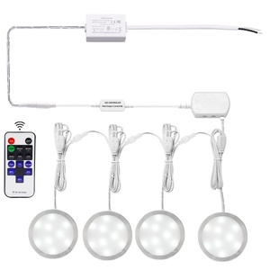 DZ 12V Slim Under Cabinet Linkable Aluminum Dimmable Puck LED Lights with Remote Control, Daylight White, Pk of 4