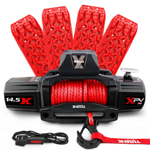 X-BULL 14500LB / 6577kg12V Synthetic Rope Electric Winch with Red Recovery Tracks 4 Pack