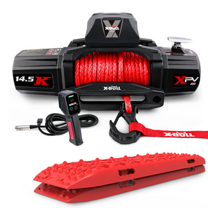 X-BULL 14500LB / 6577kg 12V Synthetic Rope Electric Winch with Red Recovery Tracks 2 Pack