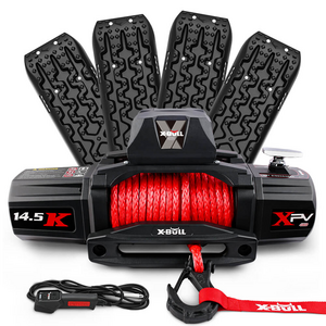 X-BULL 14500LB / 6577kg 12V Synthetic Rope Electric Winch with Black Recovery Tracks 4 Pack
