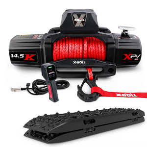 X-BULL 14500LB / 6577kg 12V Synthetic Rope Electric Winch with Black Recovery Tracks 2 Pack