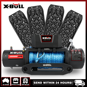 X-BULL 12000LB / 5443kg 12V Synthetic Rope Electric Winch with Black Recovery Tracks 4 Pack
