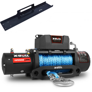 X-BULL 12000LB / 5443kg 12V Synthetic Rope Electric Winch with Mounting Plate