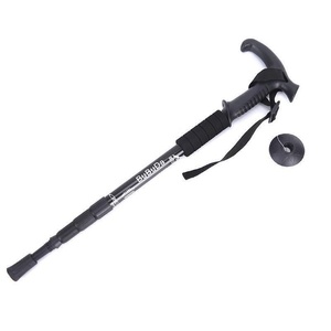 BR Outdoor Folding Walking Stick Telescopic Adjustable Antishock Hiking Grip Pole Trekking - Black