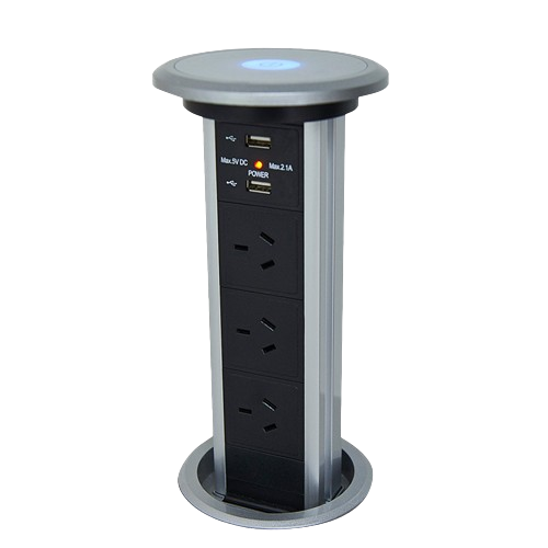Powertower - Motorised POP-UP Powerpoint - 3x240VAC outlets + 2xUSB outlets