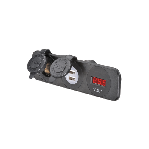 Narva Heavy-Duty Accessory / Dual USB Socket & 12/24V DC LED Volt Meter