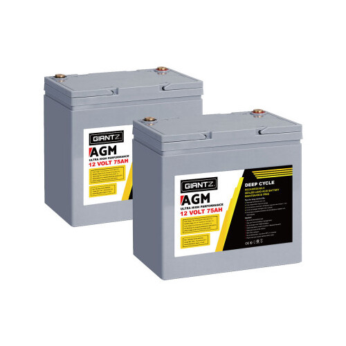 Giantz 2 x 75Ah AGM Deep Cycle Battery