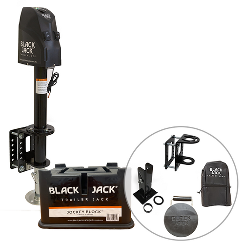 Black Jack Electric Trailer Jack Bundle with Jockey Block