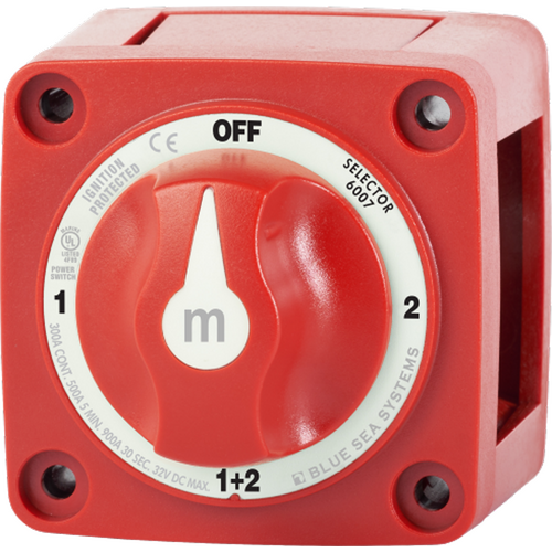Blue Sea m-Series Red Mini Selector Off-1-2-Both Battery Switch with Knob