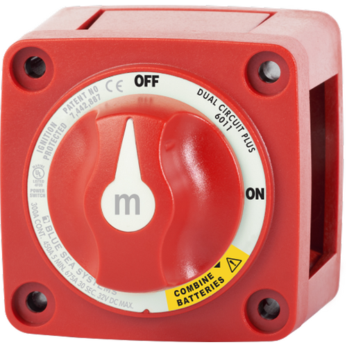 Blue Sea m-Series Red Mini Off-On-Emergency Parallel Battery Switch with Knob