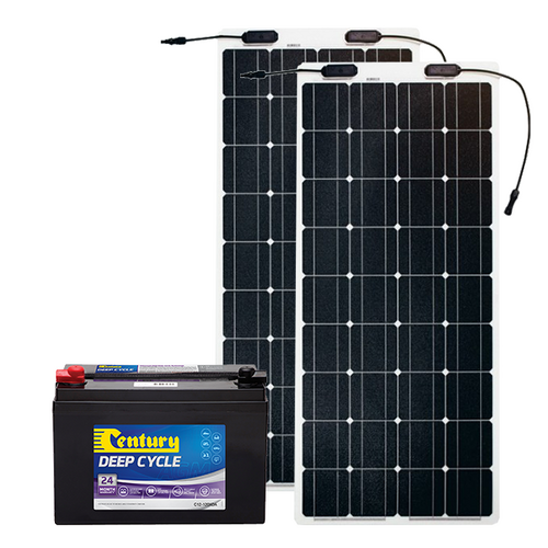 Century 120Ah AGM Deep Cycle Battery, 2 x eArc 100W Flexible Solar Panel