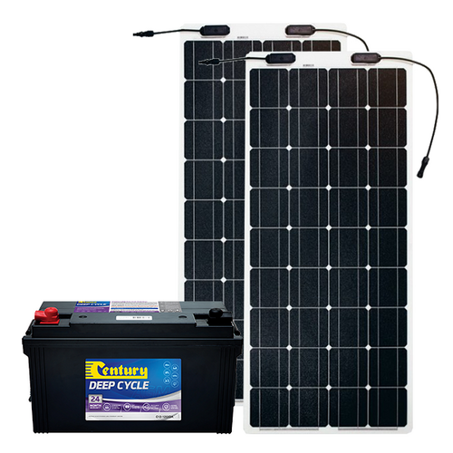 Century 125Ah AGM Deep Cycle Battery, 2 x eArc 100W Flexible Solar Panel