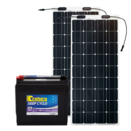 Century 140Ah AGM Deep Cycle Battery, 2 x eArc 100W Flexible Solar Panel