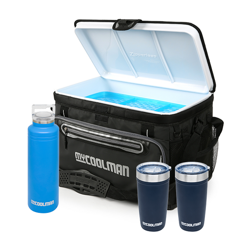 myCOOLMAN 48 Can Zipperless Hardbody Cooler with Stainless Steel 591ml Bottle & 2 x 591ml Tumbler