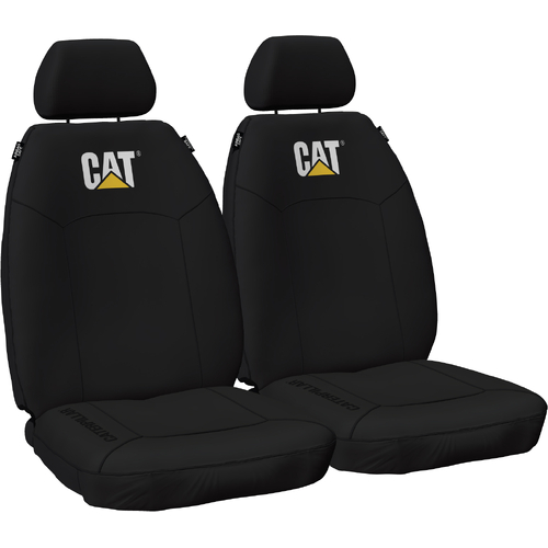 CAT Icon Design Black Premium Quality 12oz Poly / Cotton Canvas Seat Covers, Size 30