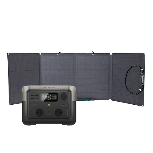 EcoFlow River 2 MAX Portable Power Station (42Ah@12V) Bundle with 110W Monocrystalline Folding Solar Panel