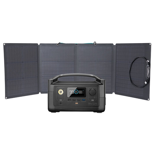 EcoFlow River600 Portable Power Station (24Ah@12V) Bundle with 110W Monocrystalline Folding Solar Panel
