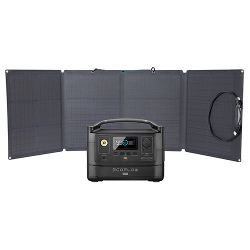EcoFlow River600 Portable Power Station (24Ah@12V) Bundle with Extra Battery & 110W Monocrystalline Folding Solar Panel