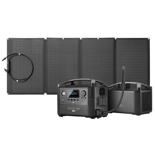 EcoFlow River600 PRO Portable Power Station (60Ah@12V) Bundle with Extra Battery & 160W Monocrystalline Folding Solar Panel