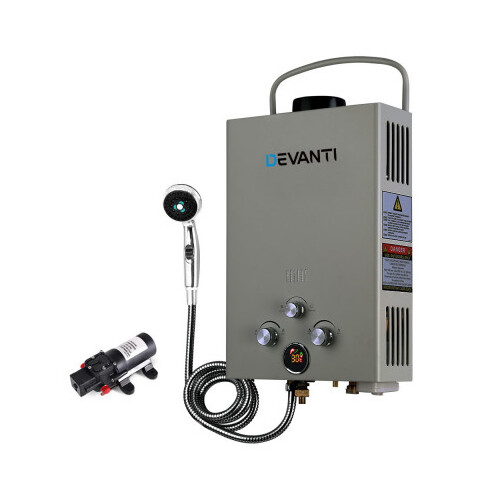 Devanti Grey Outdoor Gas Hot Water Heater with 12V Water Pump