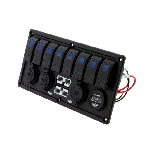 Hulk 4x4 8 Way Switch Panel with 50A Plugs ACC Power Socket, USB Socket & Voltmeter