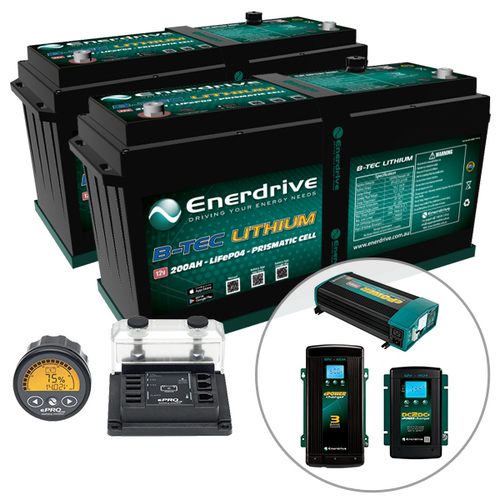 Enerdrive B-TEC 2 x 200Ah Lithium Battery, 40A DC2DC, 60A AC, 2000W Inverter & ePro+