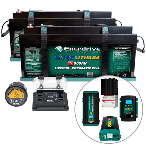 Enerdrive B-TEC 2 x 300Ah Lithium Battery, 40A DC2DC, 100A AC, 60A MPPT, 2600W Inverter & ePro+