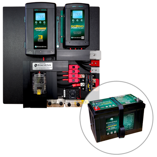 Enerdrive DIY 40A AC and 40 DC2DC Charging Board - Pre Wired, with 125Ah B-Tec Lithium Battery