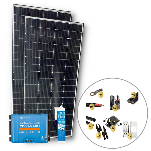 Exotronic 2 x 225W Solar Panel with Victron SmartSolar MPPT 100/30 Charge Controller & Wiring Kit