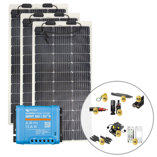 Sunman eArc 3 x 100W Flexible Solar Panel with Victron SmartSolar MPPT 100/20 Charge Controller & Wiring Kit