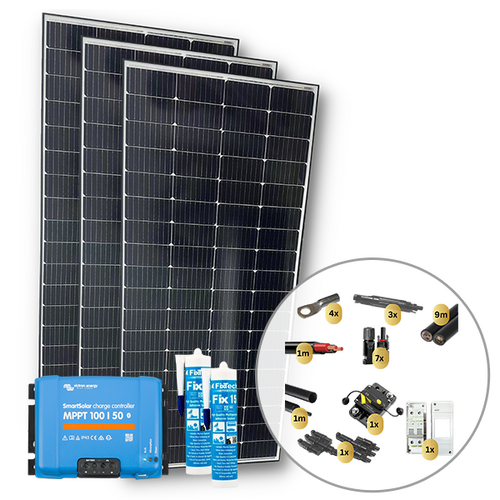 Exotronic 3 x 225W Solar Panel with Victron SmartSolar MPPT 100/50 Charge Controller & Wiring Kit