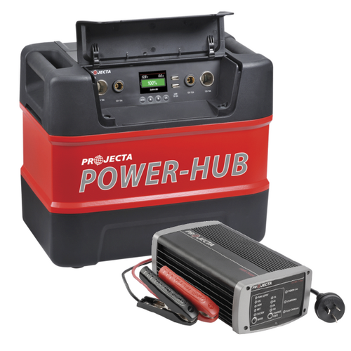 Projecta PH125 12V Portable Power-Hub & IC1000 12V Automatic 10A 7 Stage Battery Charger Pack